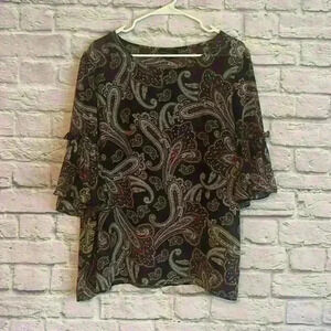 i Jeans by Buffalo Women's sheer blouse black with jewel tones paisley Size XL